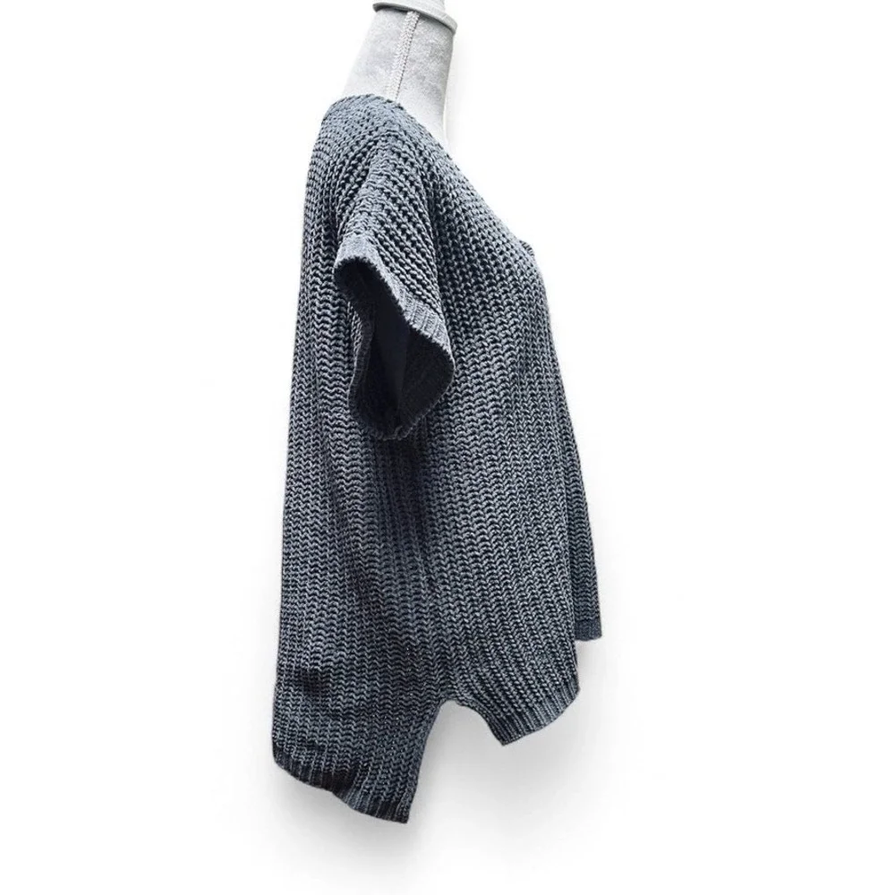 POL Clothing Chenille Sweater Oversized Short Sleeve‎ High Low Deep Grey Size M